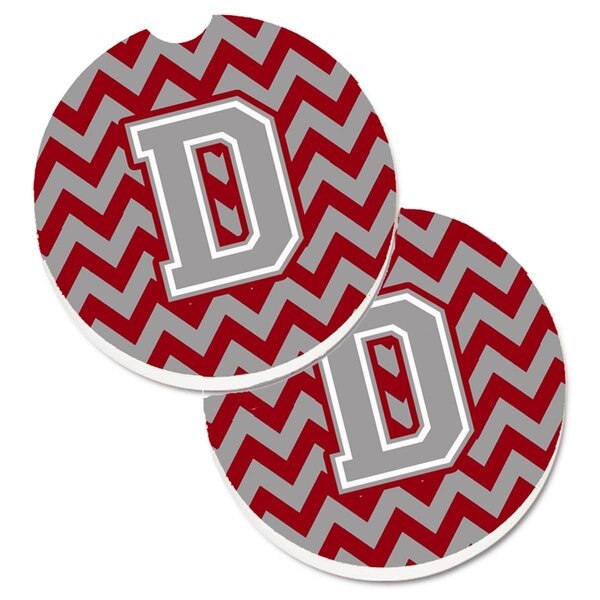 Letter D Chevron Crimson and Grey Set of 2 Cup Holder Car Coaster